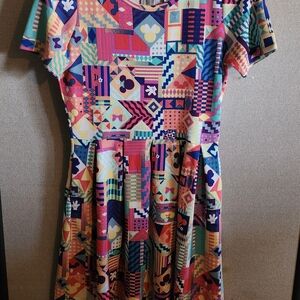 LuLaRoe Multicolor Abstract Mickey Mouse Dress